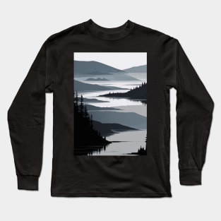 Flat Lineart - Grayscale Lake Long Sleeve T-Shirt